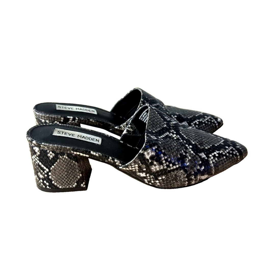 Steve Madden Size 6 .5 Women's Black-Gray Animal Print Mules Shoes